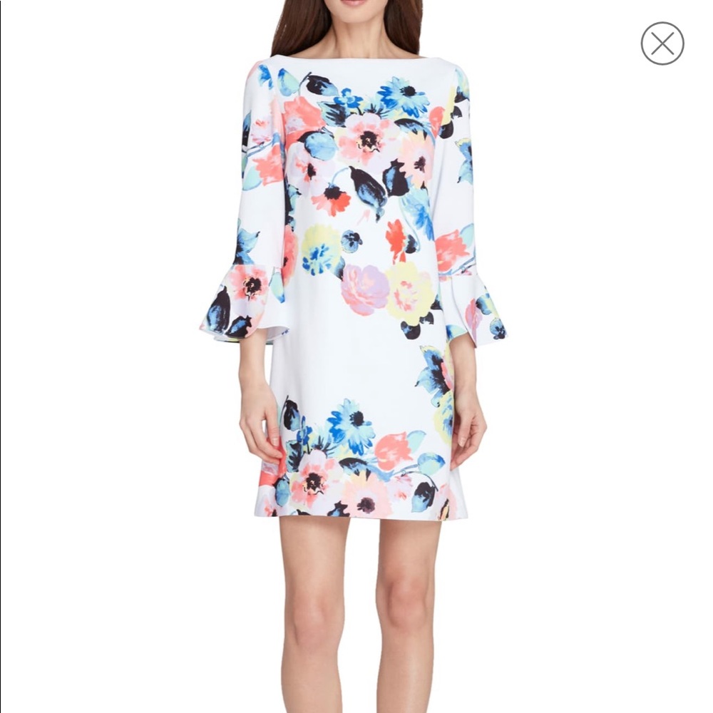 Tahari Floral Bell Sleeve Shift Dress